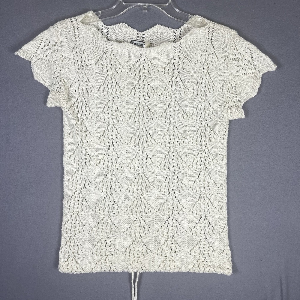 Vintage Kenneth Too! Short Sleeve Sweater Top‎ Size XS Ivory Knit